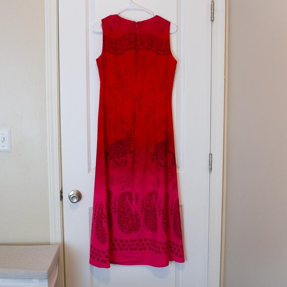 Y2K VTG Red Maxi Dress Tie Dye Paisley Fairycore Gradient M P | Bright Spring - Picture 8 of 8